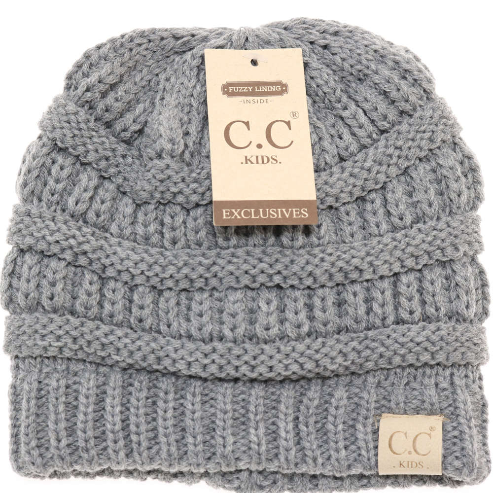 CC Beanie Kids Solid Fuzzy Lined Beanie Light Melange Grey
