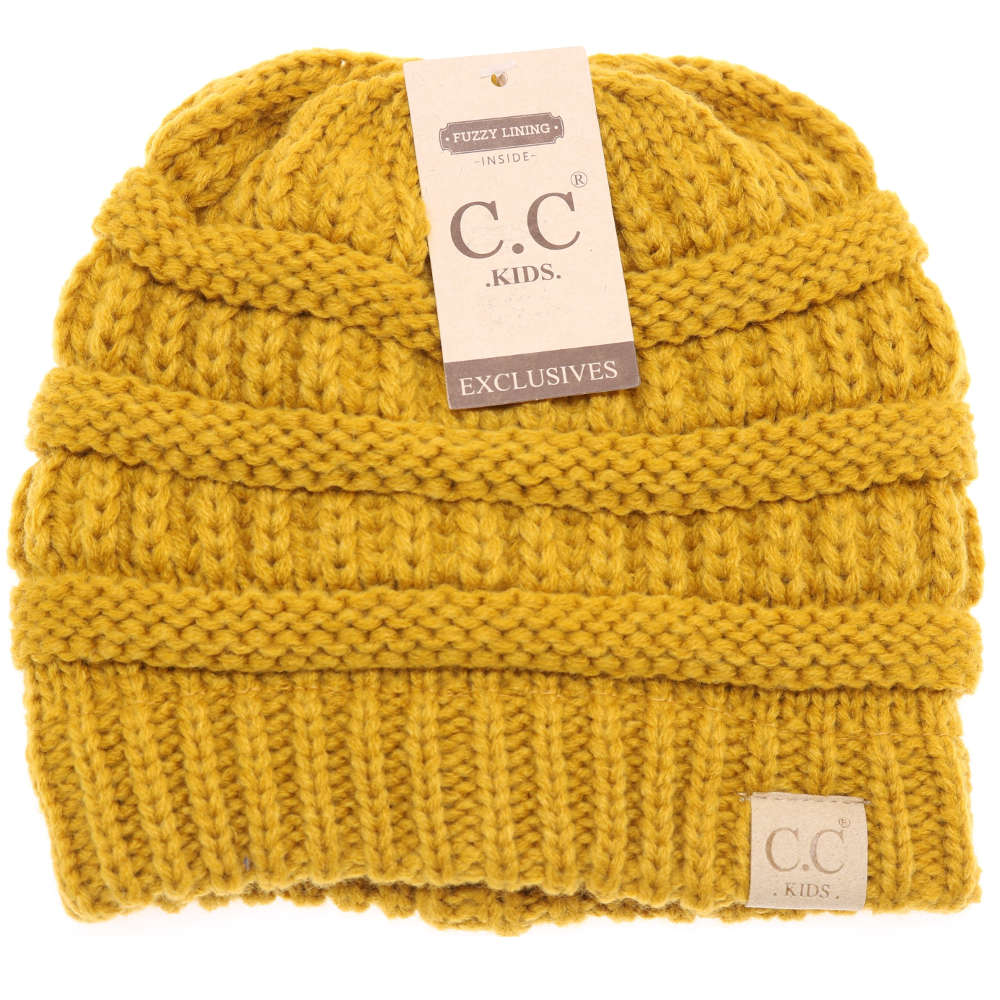CC Beanie Kids Solid Fuzzy Lined Beanie Mustard