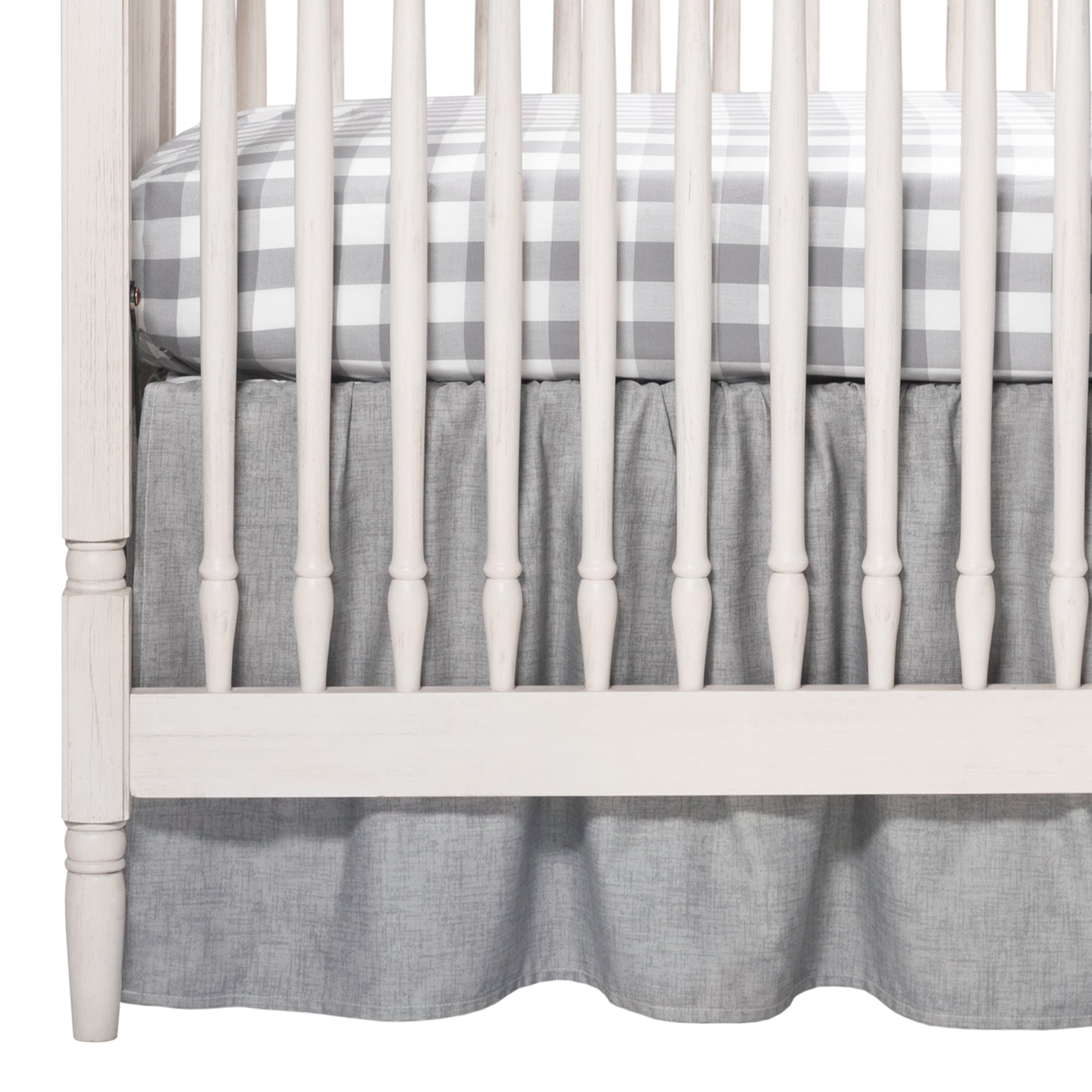 Liz and Roo Gray Crosshatch Gathered Crib Skirt 17" Drop