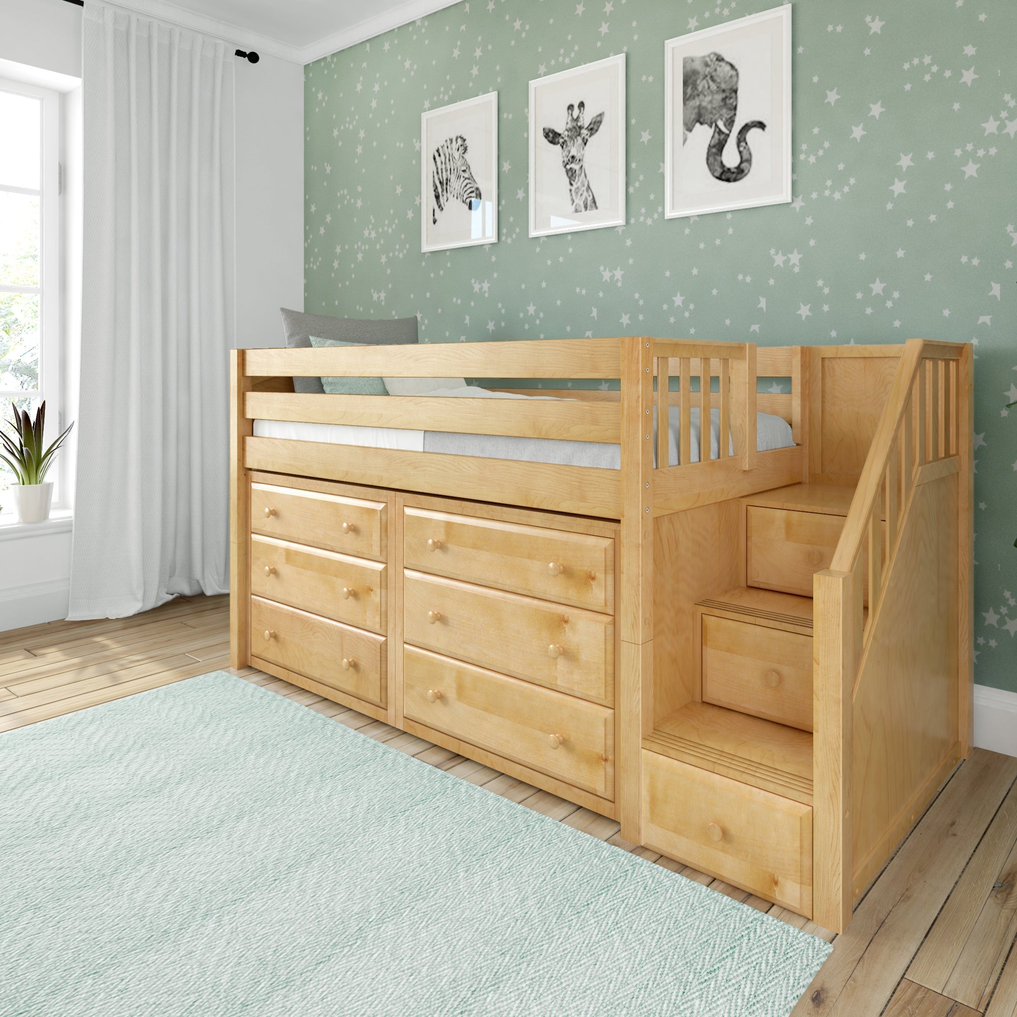 Maxtrix Twin Low Loft Bed with Stairs with Storage