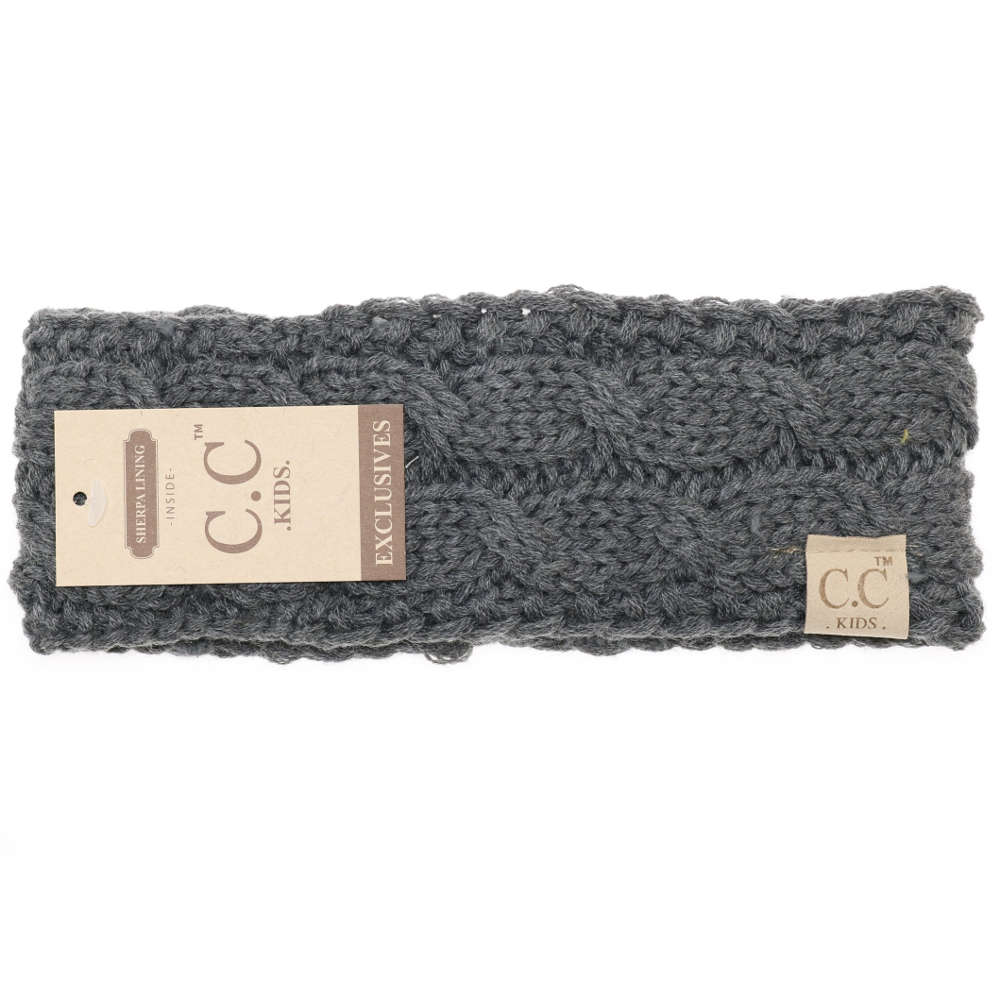 CC Beanie Kids Solid Cable Knit Head Wrap Dark Grey
