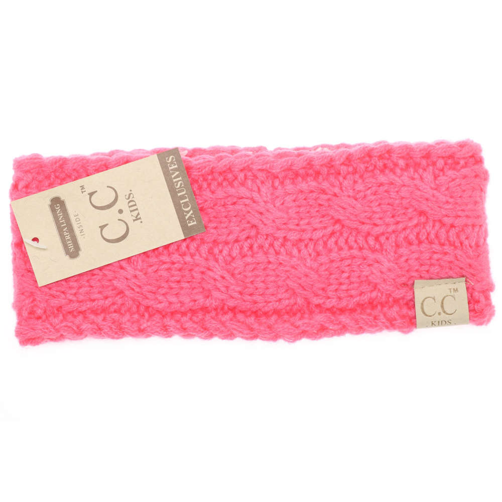 CC Beanie Kids Solid Cable Knit Head Wrap Hot Pink