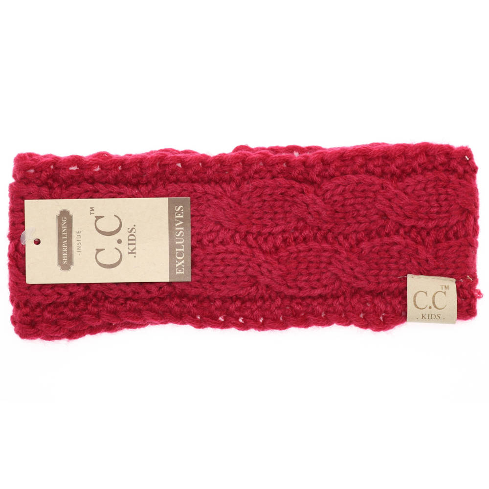 CC Beanie Kids Solid Cable Knit Head Wrap Red