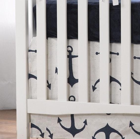 Liz and Roo Navy Anchors Crib Skirt