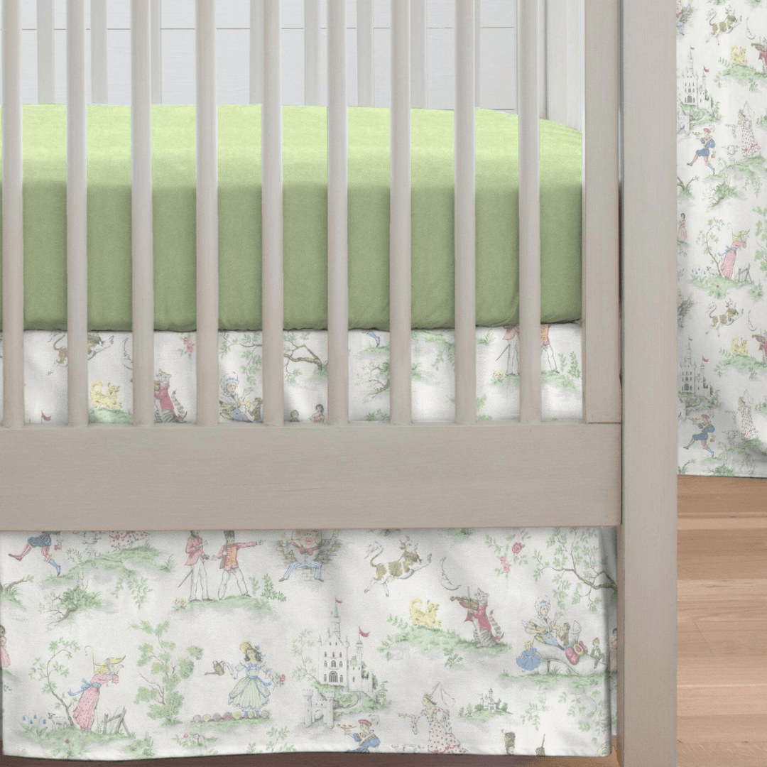 Liz and Roo Nursery Rhyme Toile Flat Panel Crib Skirt