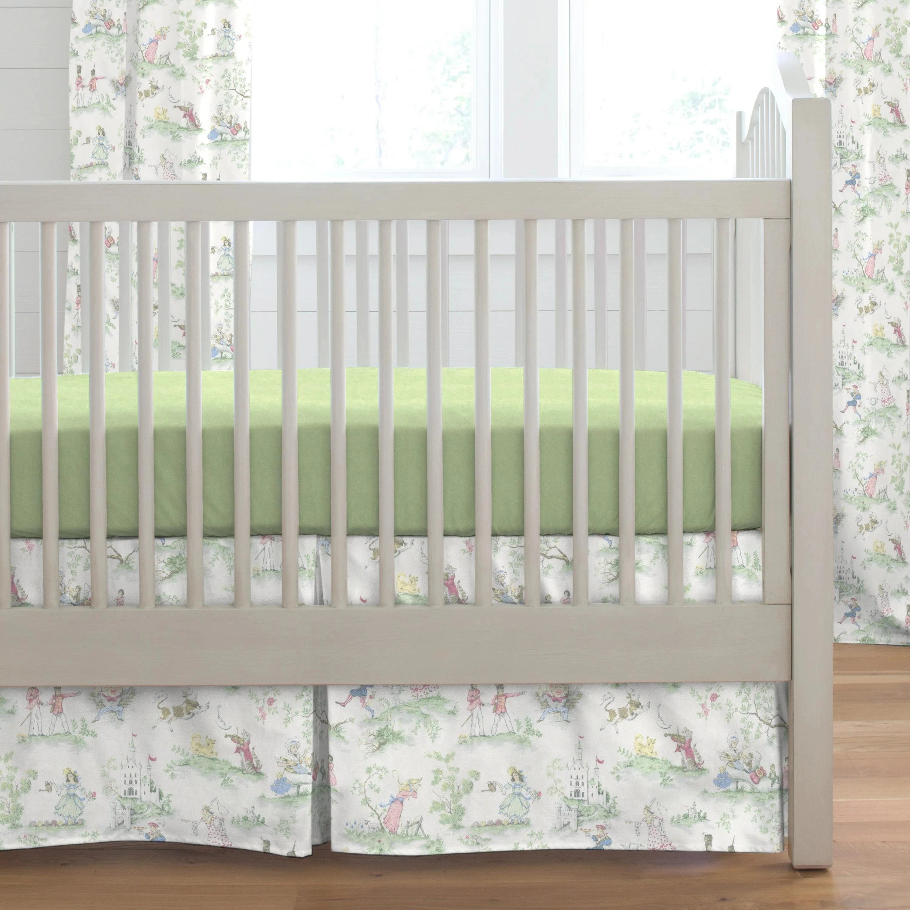 Liz and Roo Nursery Rhyme Toile Pleated Crib Skirt