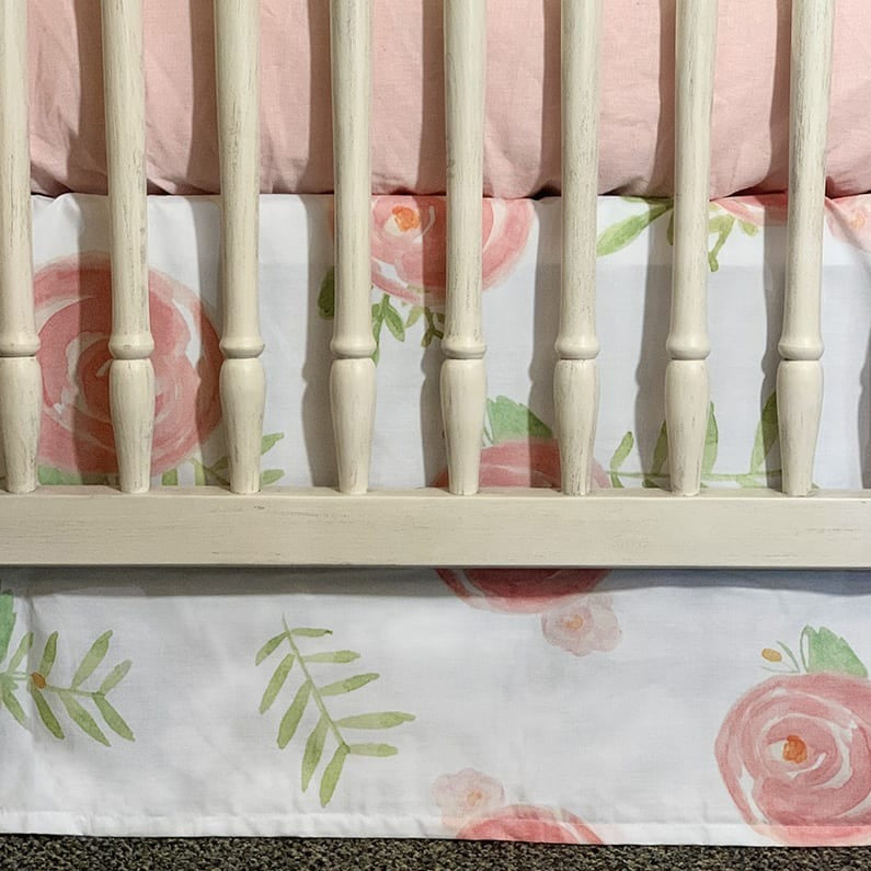 Liz and Roo Pink Peony Crib Skirt 17" Drop