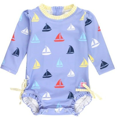 Rufflebutts Long Sleeve One Piece Rash Guard | Down By The Bay