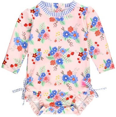 Rufflebutts Long Sleeve One Piece Rash Guard | Coastal Breeze Floral