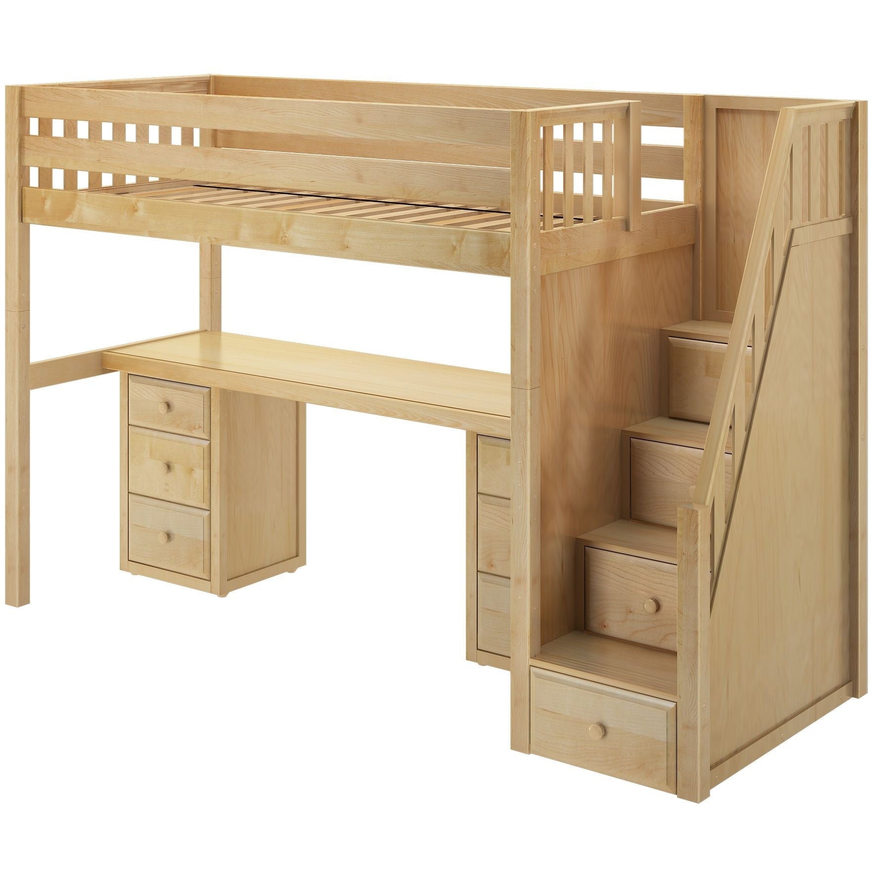 Maxtrix Twin XL High Loft Bed with Stairs with Long Desk