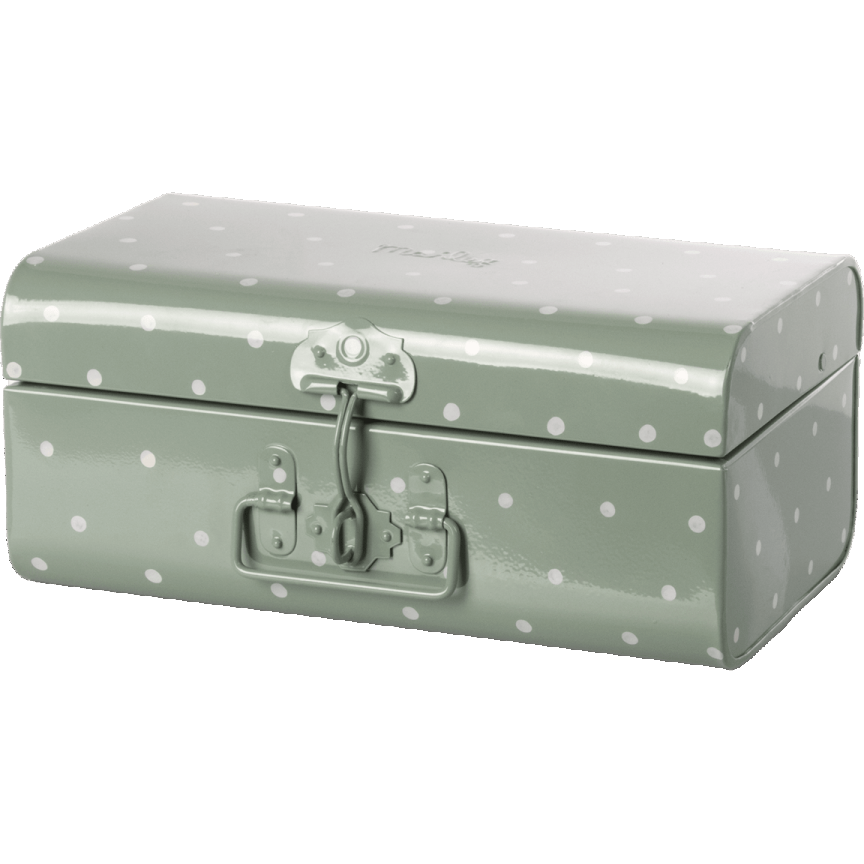 Maileg Storage suitcase, small in Dusty green with dots