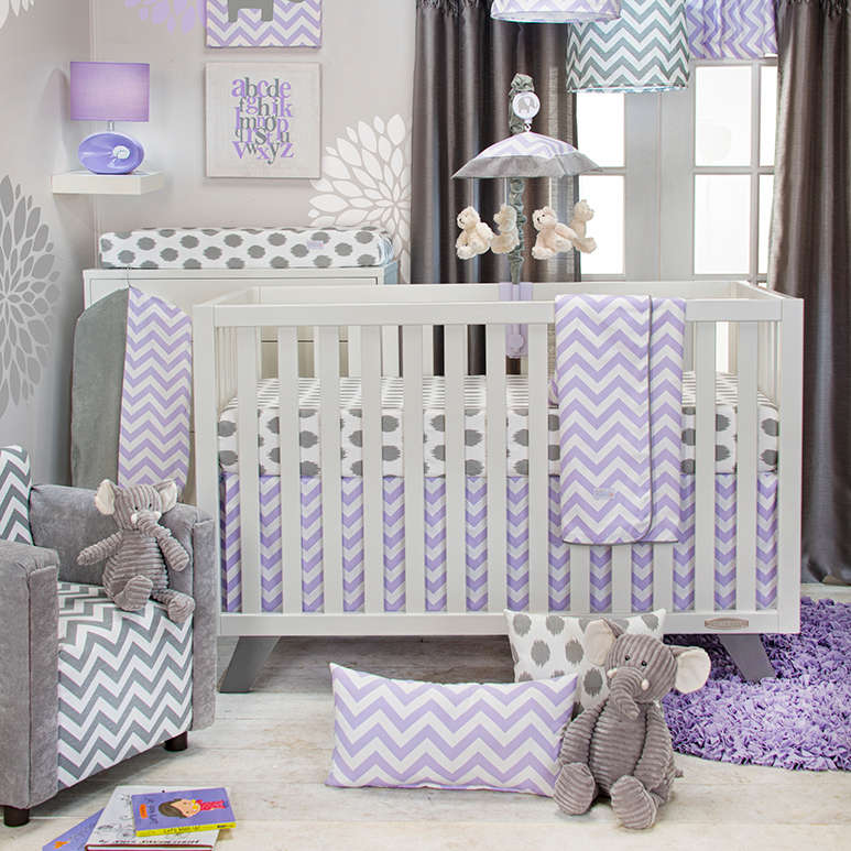 Glenna Jean Swizzle Purple 3-Piece Bedding Set (Includes quilt, grey dot sheet & crib skirt)