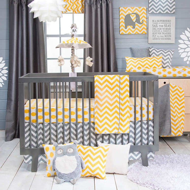 Glenna Jean Swizzle Yellow 4-Piece Bedding Set (Includes quilt, bumper, yellow dot sheet & crib skirt)