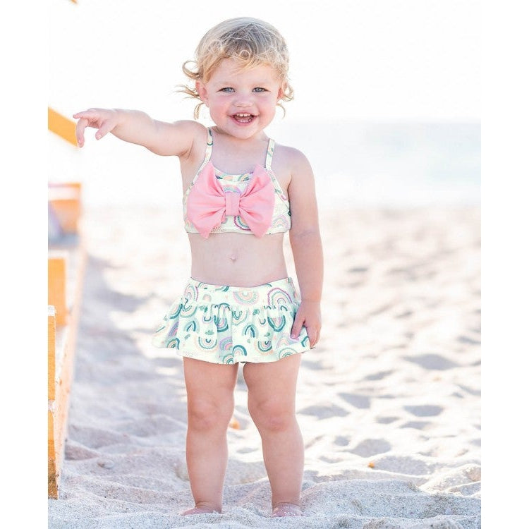 RuffleButts Chase the Rainbow Bow Skirted Bikini