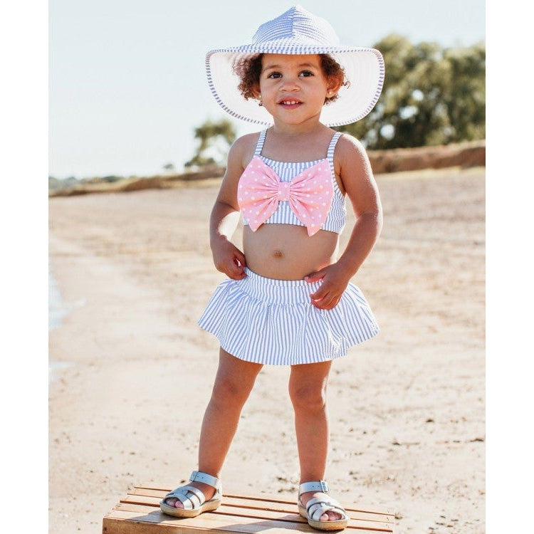 RuffleButts Periwinkle Blue Seersucker Bow Skirted Bikini