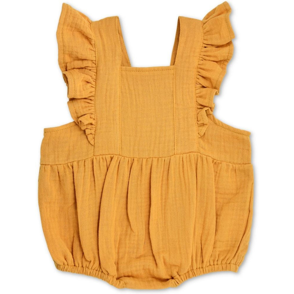 Apple Park Muslin Flutter Sleeve Romper | Mustard