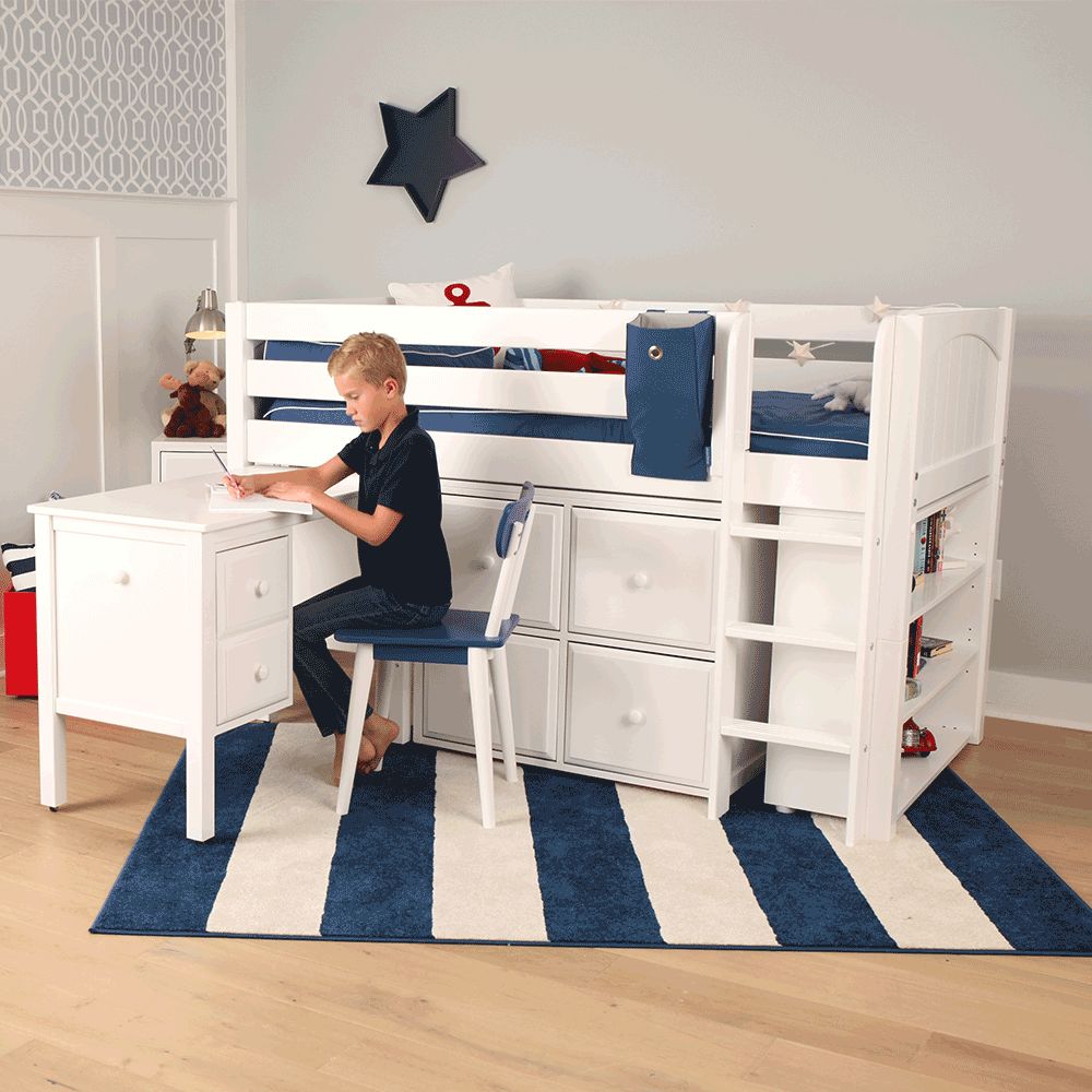 Maxtrix Twin Low Loft Bed with Straight Ladder with Storage