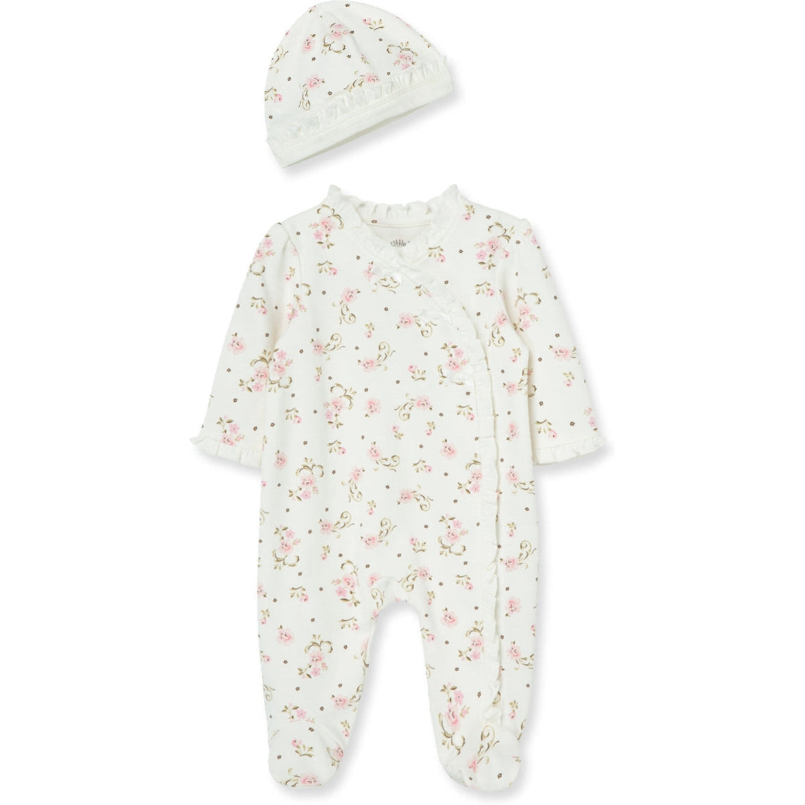 Little Me Vintage Rose Footie + Hat