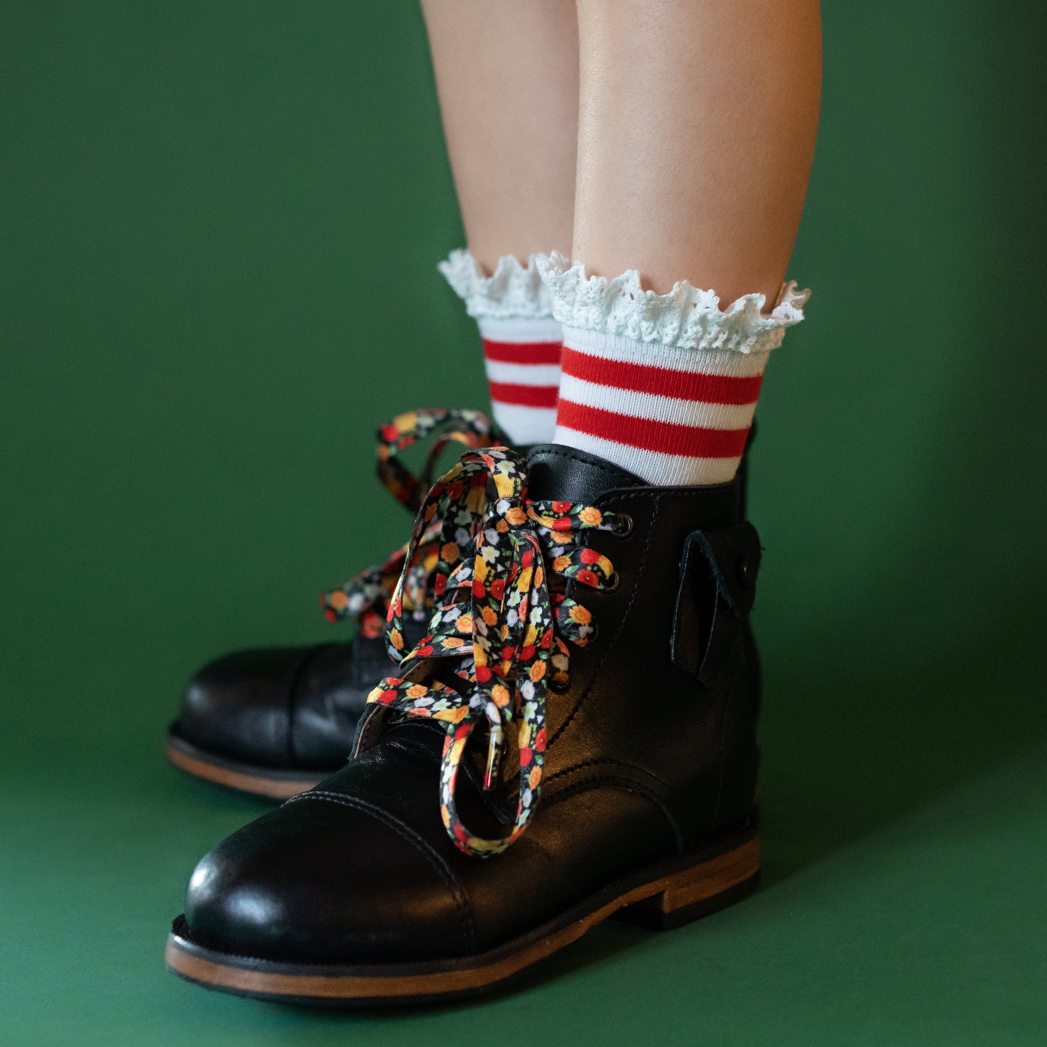 Little Stocking Co. Red Stripe Lace Midi Socks