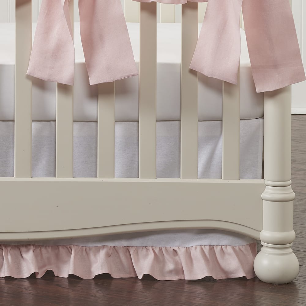Liz and Roo White Woven Crib Skirt with Petal Pink Ruffle