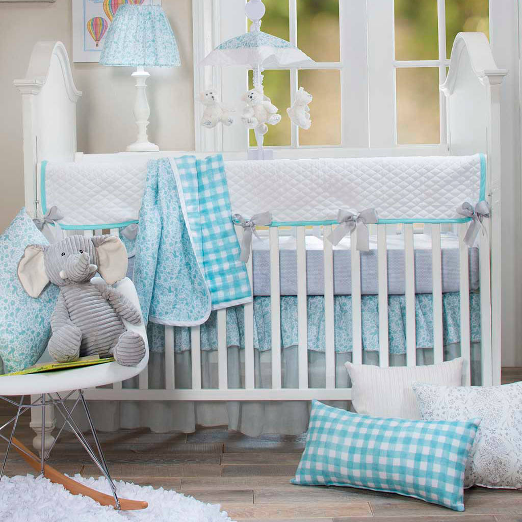Glenna Jean Willow 4-Piece Bedding Set (Includes quilt, grey micro dot sheet, long rail guard & crib skirt)